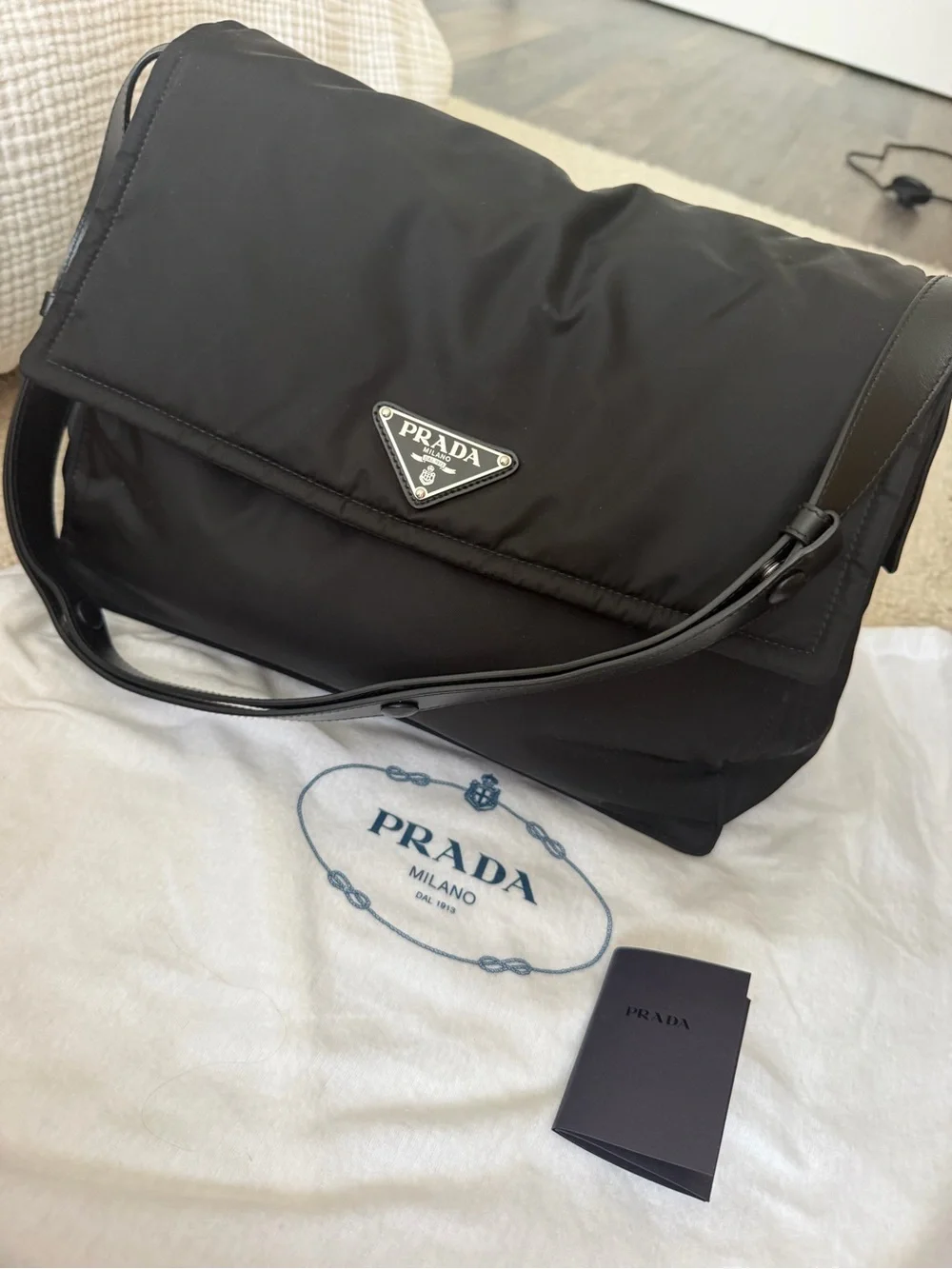 LIKE NEW Prada Traveller Larve Black Nylon Messenger Bag with Logo Plaque